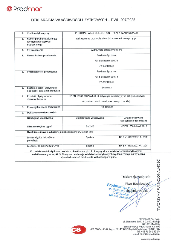 Deklaracja właściwości użutkowych